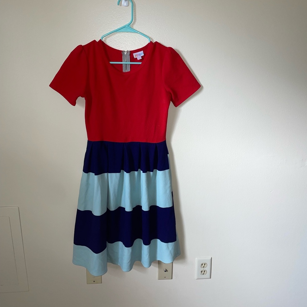 LuLaRoe Red and Blue Striped Dress